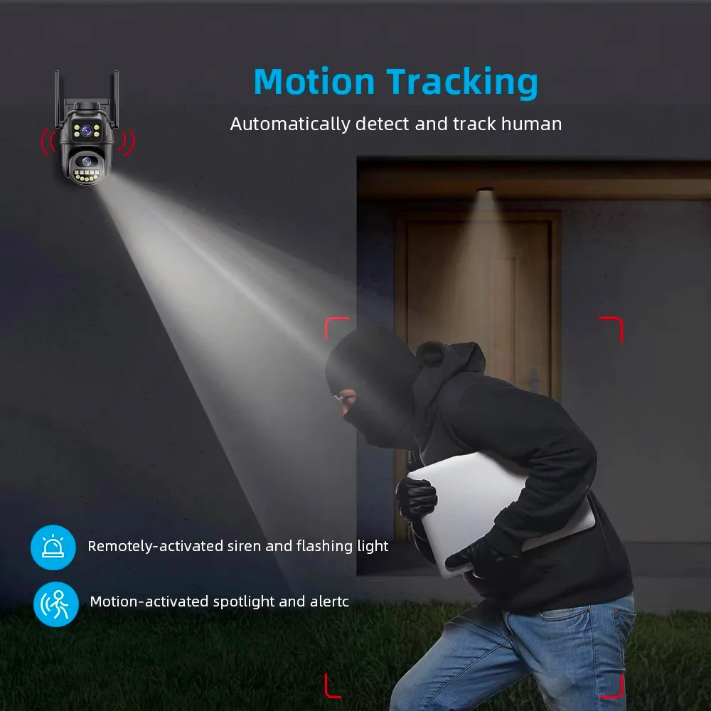 Beveiligingscamera Buiten 6MP WiFi PTZ Buiten Dubbele lens Huisbeveiligingscamera's Tweerichtingsgesprek AI-detectie Full-Color Nachtzicht