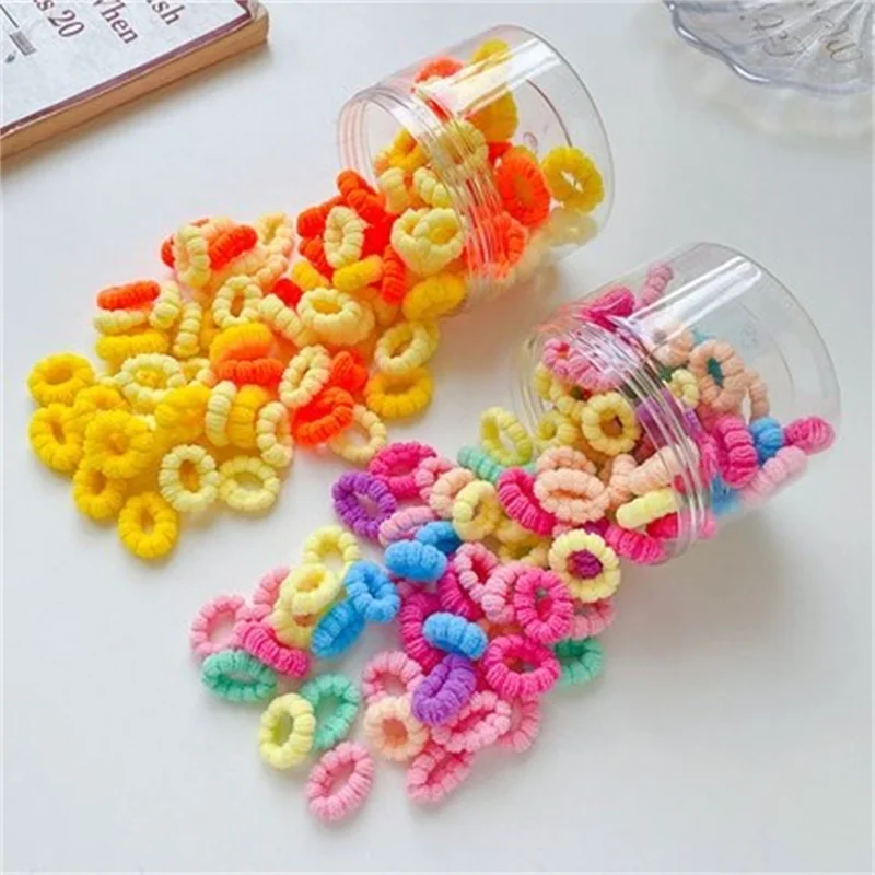 100Pcs/Set Box Sweet Style Color Tied Hair Cute Durable Tie Hair Rubber Band Head Rope Not Hurt Hair Towel Ring Hair Ring