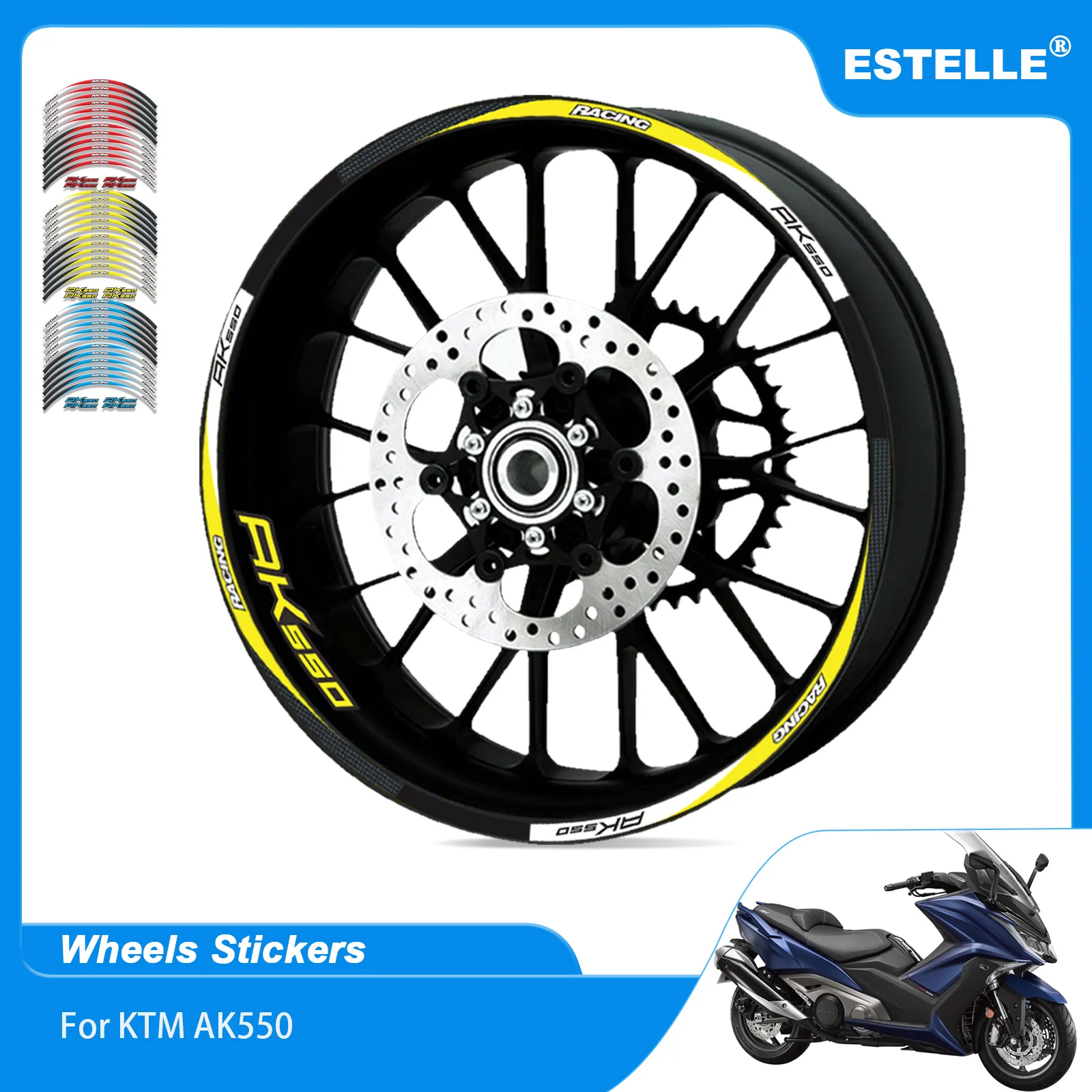 

For KYMCO AK550 AK 550 All Years Motorcycle sticker Front Rear wheels decals Reflective waterproof stickers rim stripes