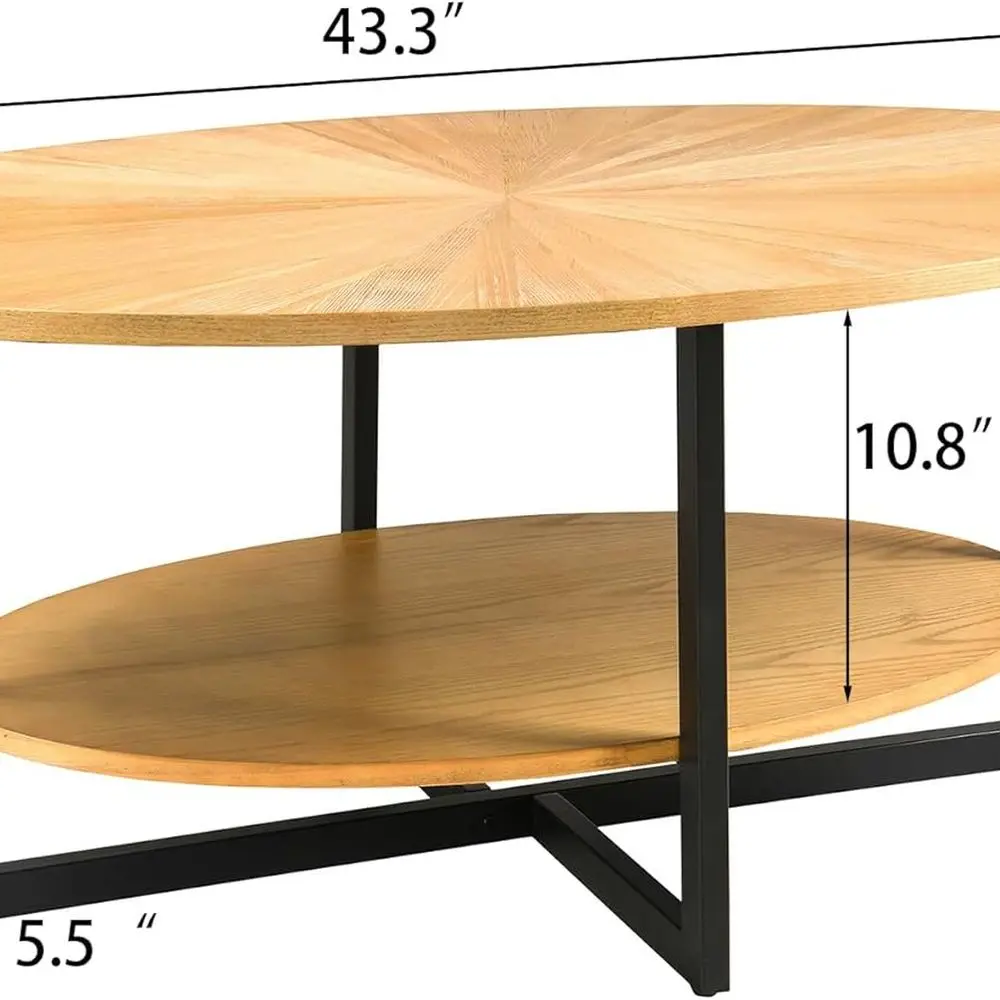 โต๊ะกาแฟทรงรีอุตสาหกรรมสมัยใหม่ 43.3 พร้อมชั้นวาง 2 ชั้น ไม้ธรรมชาติสำหรับห้องนั่งเล่นขนาดเล็ก