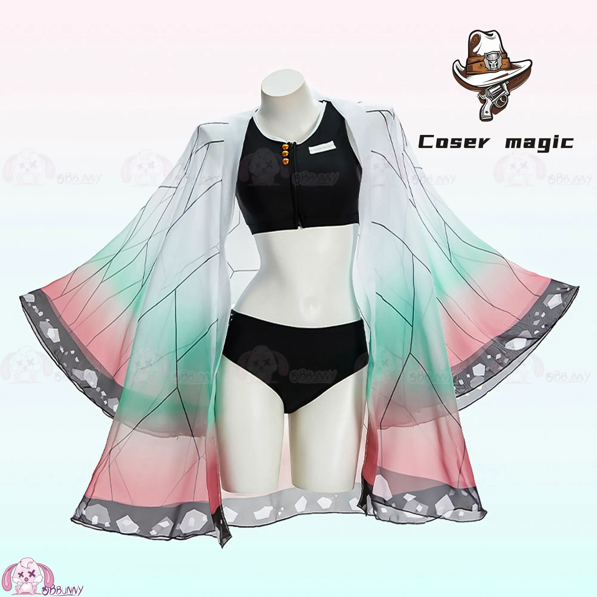 

Kocho Shinobu Swimsuit Cosplay Costume for Women, Sun Protection Sheer Three-Piece Swimsuit, Water-Ready