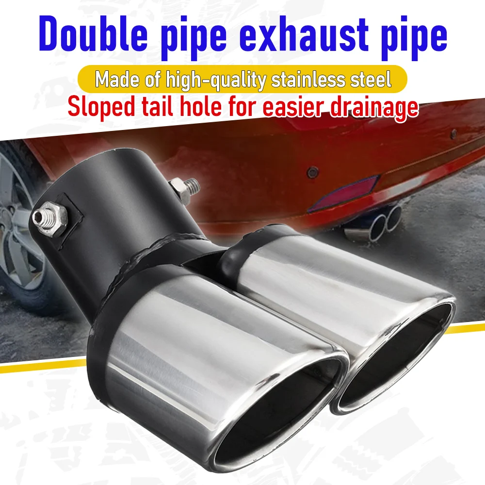 

1PC 63mm Inlet Decoration Chrome Tail Pipe Car Styling Car Exhaust Trim Muffler Pipe Tail Stainless Steel Round Double Outlet