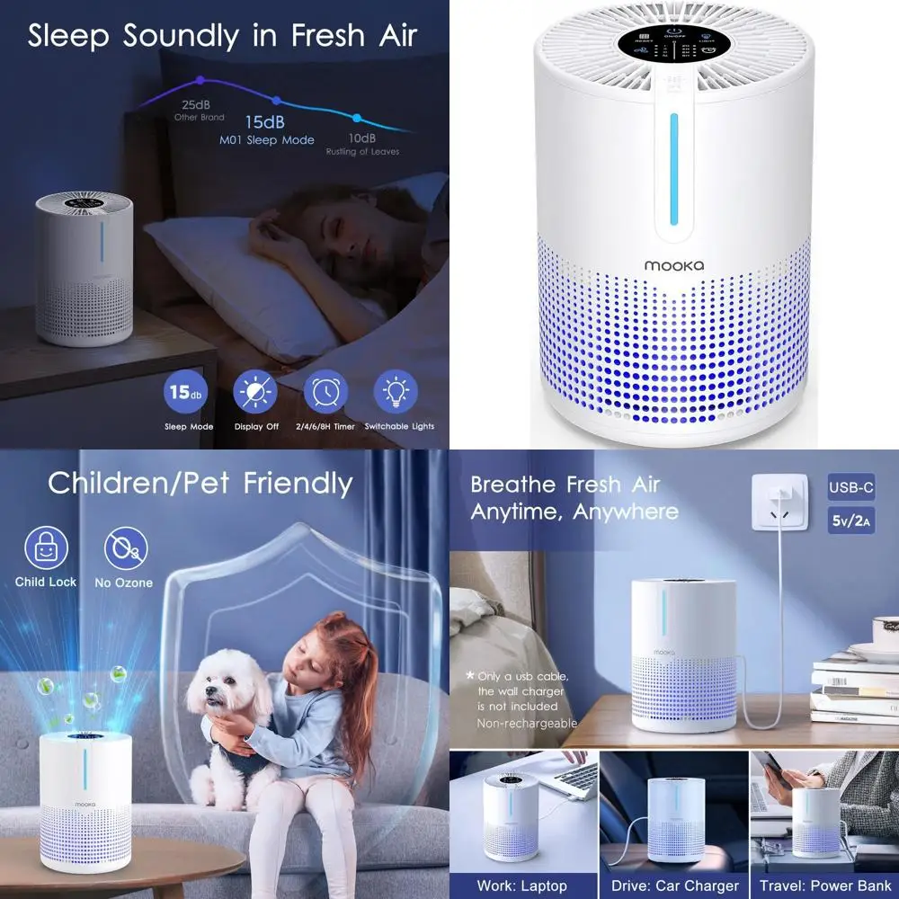 Purificador de Aire Portátil con Filtro HEPA H13 para Habitaciones de 430 Pies Cuadrados, Ideal para Fumadores, Mascotas, Reducción de Polvo y Olores