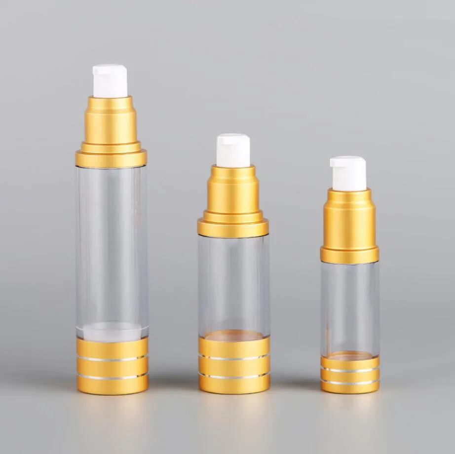 Botella sin aire de oro mate de 50ML para loción, emulsión, suero, base líquida, esencia blanqueadora, embalaje cosmético para el cuidado de la piel