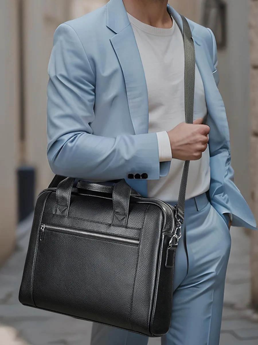 Lässige 14-Zoll-Laptoptasche für Männer weiche Rindsleder handtaschen Echt leder Umhängetasche für männliche schwarze Herren Business-Tragetaschen