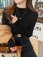 2024 Autumn Women Pullover Sweater Fashion Half Turtleneck Knitted Female Jumper Long Sleeve Winter Black Soft Elastic Tops