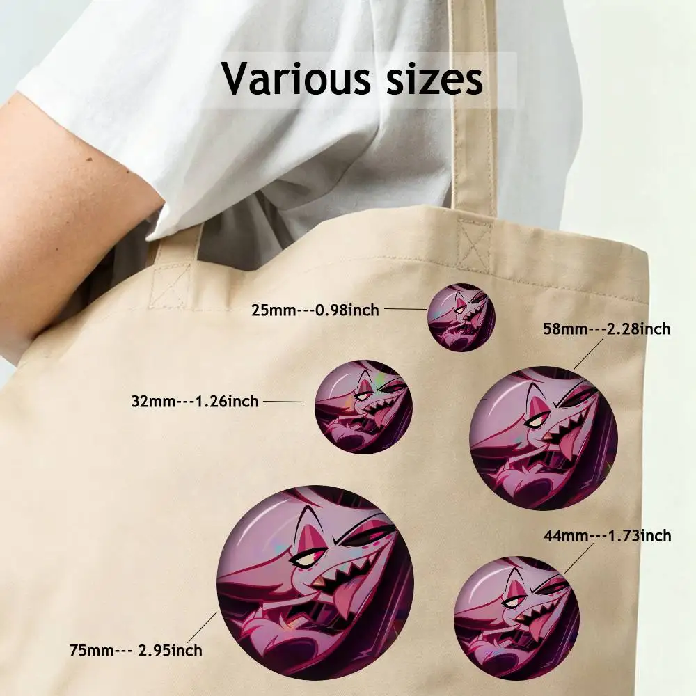 Alastor Angel Dust Vaggie Badges 25 32 44 58 75 Mm Round Cosplay Pin Bag Decor Fans Collect Friends Gifts Brooch Souvenir