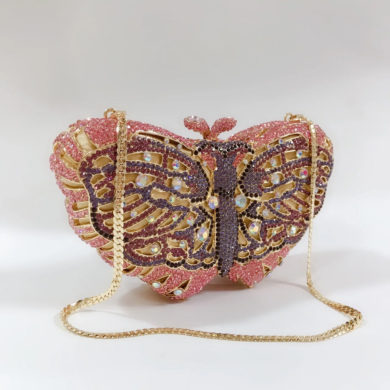 Pink butterfly Women Rhinestones Evening Bag For Party Wedding Diamond Clutches Bridal Crystal Formal Handbags Clutch Purses