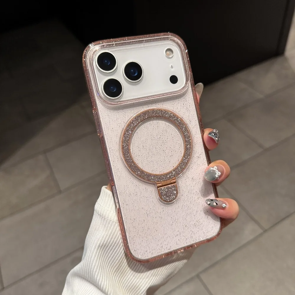 Fashion Bling Glitter Transparent Magnetic Ring Stand Case for iPhone 18 17 16 15 14 13 12 Pro Max Plus Shockproof Cover Funda - view 6