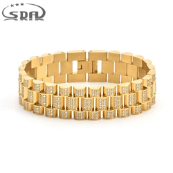 SDA Hip Hop Stainless Steel AAAAA CZ Bling Miami Cuban Link Chain Iced Out Men's Bracelet Women Jewelry