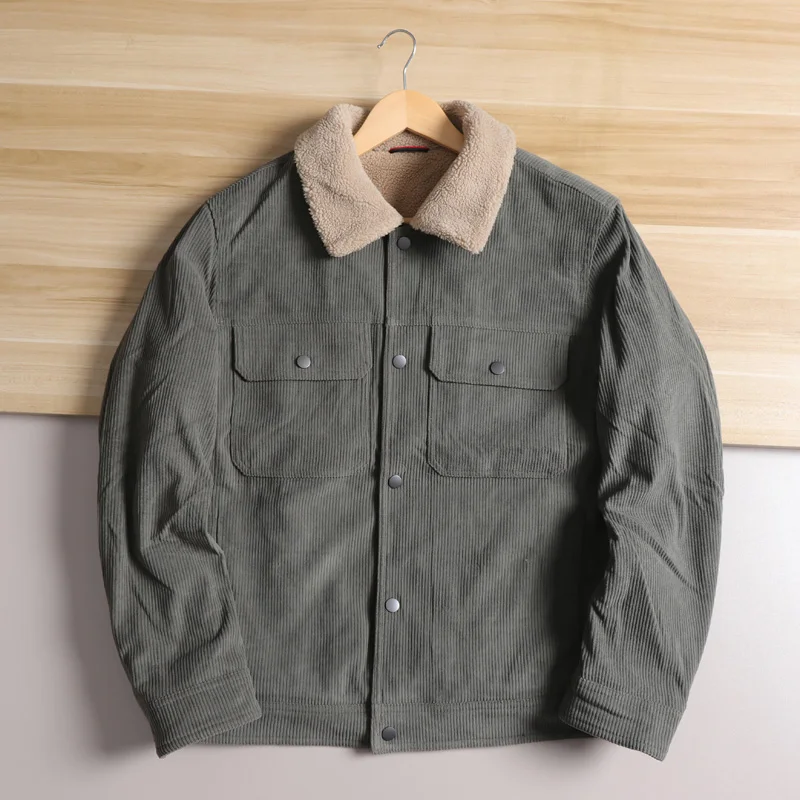 

Thiened Corduroy Lamb Velvet Lined Повседневная куртка с воротником для мужчин осень-зима Faion Urban Sle Long Sve Coat