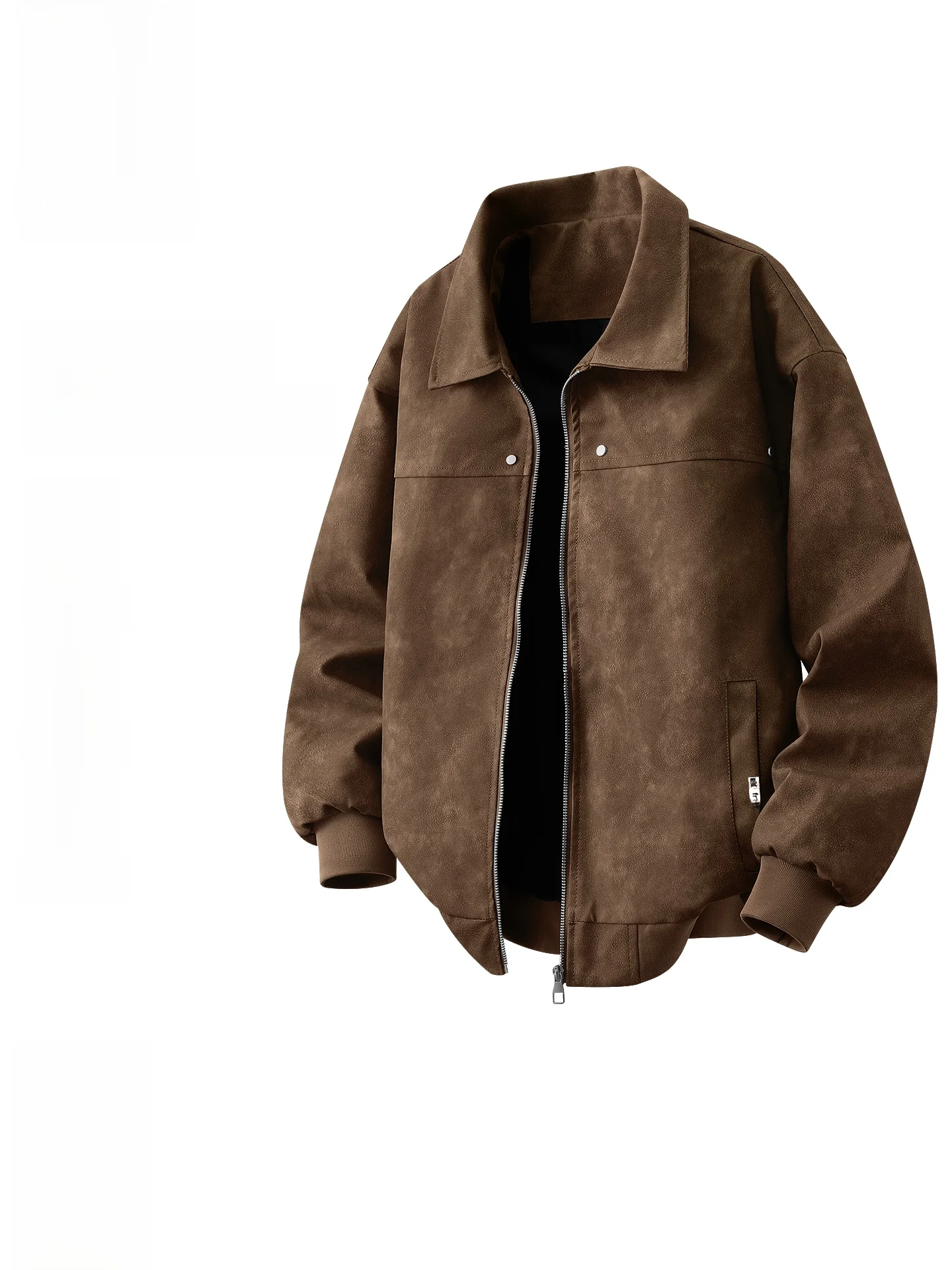 

M Bicolor Spring PU Leather Jaet Collar Zipper Closure Street Faion High Street Loose Fit American Sle