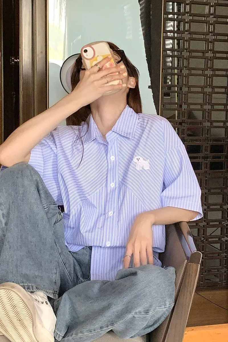 

Plaid Shirts Women Relax Fit Turn-down Collar Button-down Cotton Blend Long Sleeve Autumn Wear for Retro Workwear and Streetwear