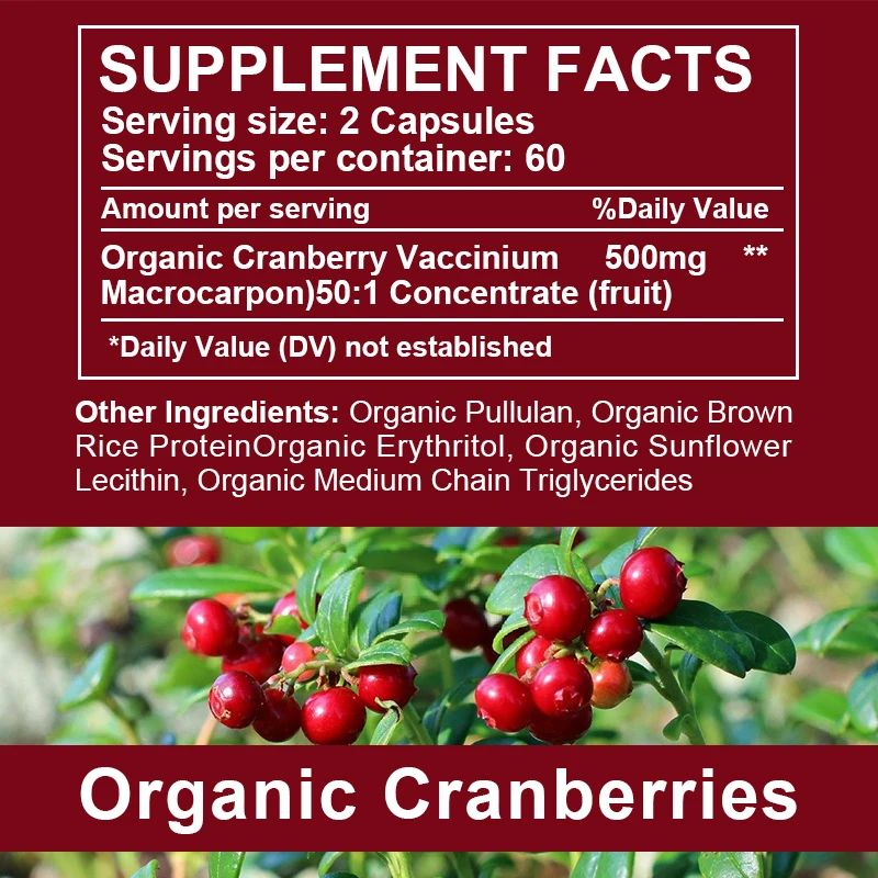 Cranberry Extract Supports Urinary System Health, Bladder Health Potent Antioxidant Rich Vitamin C Everyday Cranberry Capsule