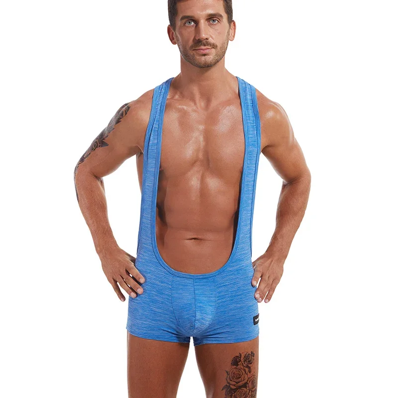 Sexy Men Bodysuit Wrestling Singlet One-Piece Leotard Undershirts Sleeveless Men Tank Tops Boxers Shorts Open Butt Gay Jumpsuits