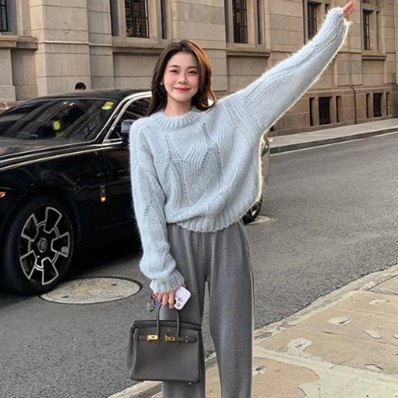 2024 Lazy Wind Twist Sweater Women Autumn Winter Korean Loose Knitted Pullovers Woman Solid Color Long Sleeve Sweaters Female