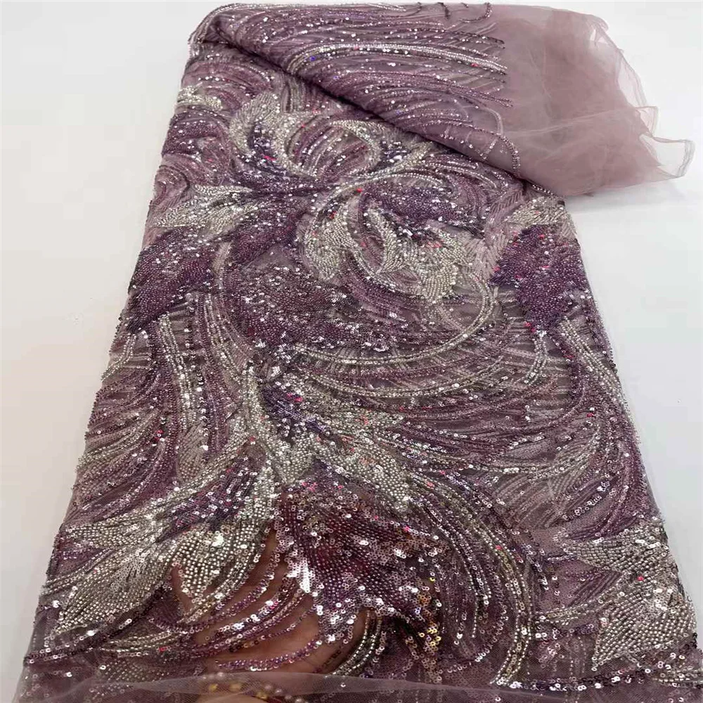 قماش دانتيل أفريقي فاخر قماش ترتر شبكي فرنسي 2025 خرز خياطة عالي الجودة مطرز دانتيل تول نيجيري