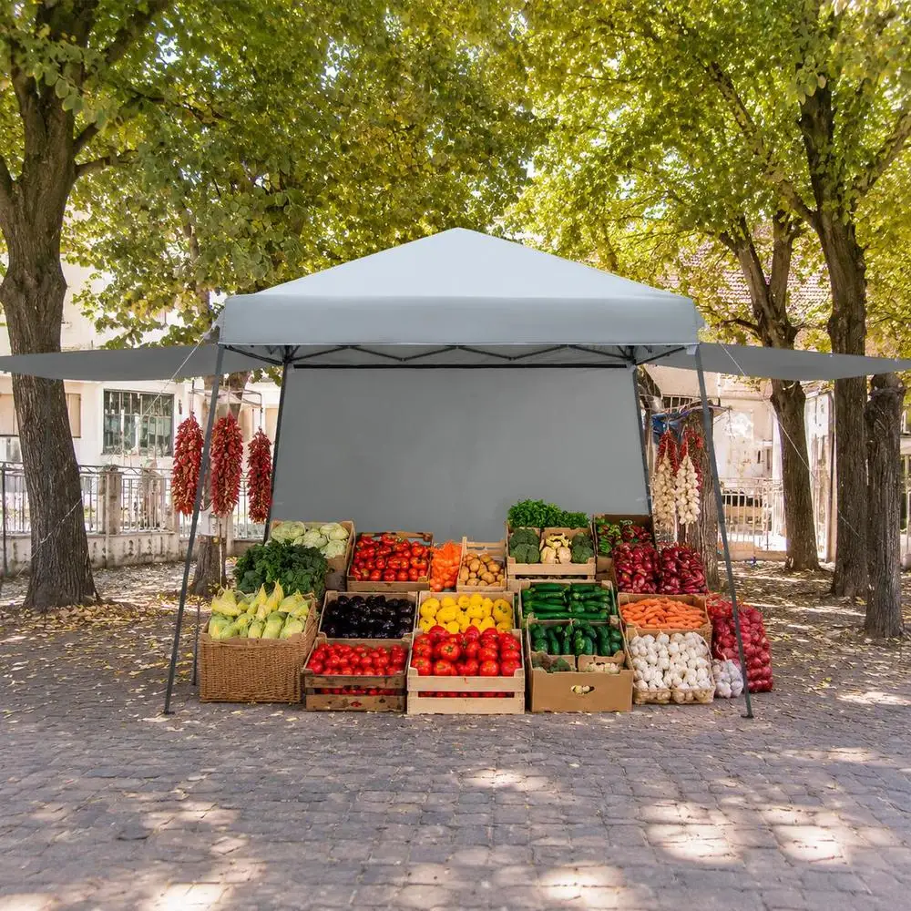 Gazebo pliable 3x3m, auvent extérieur gris, structure en acier, hauteur réglable, avec parois latérales, abri pop-up pour jardin, fête, camping, terrasse, marché, événement