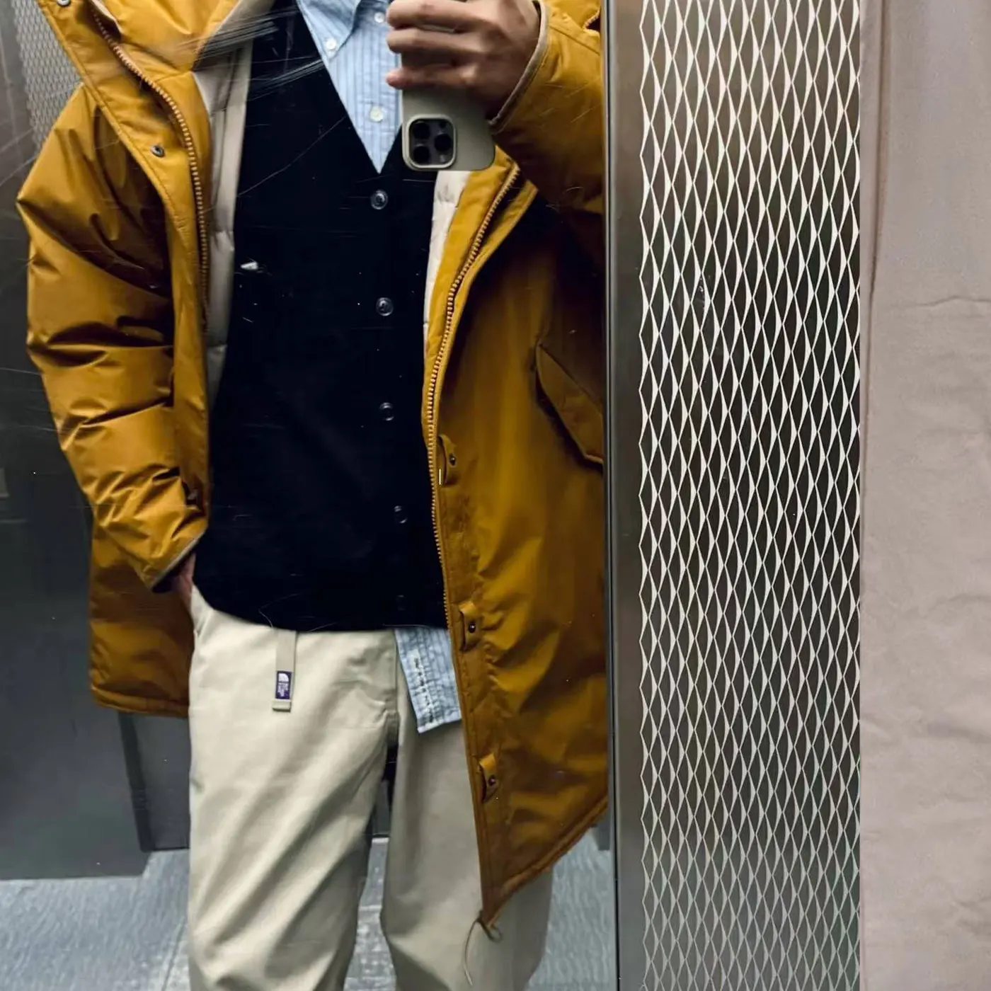 معطف سترة ناناميكا طويل طويل بالضغط الكامل بالغراء