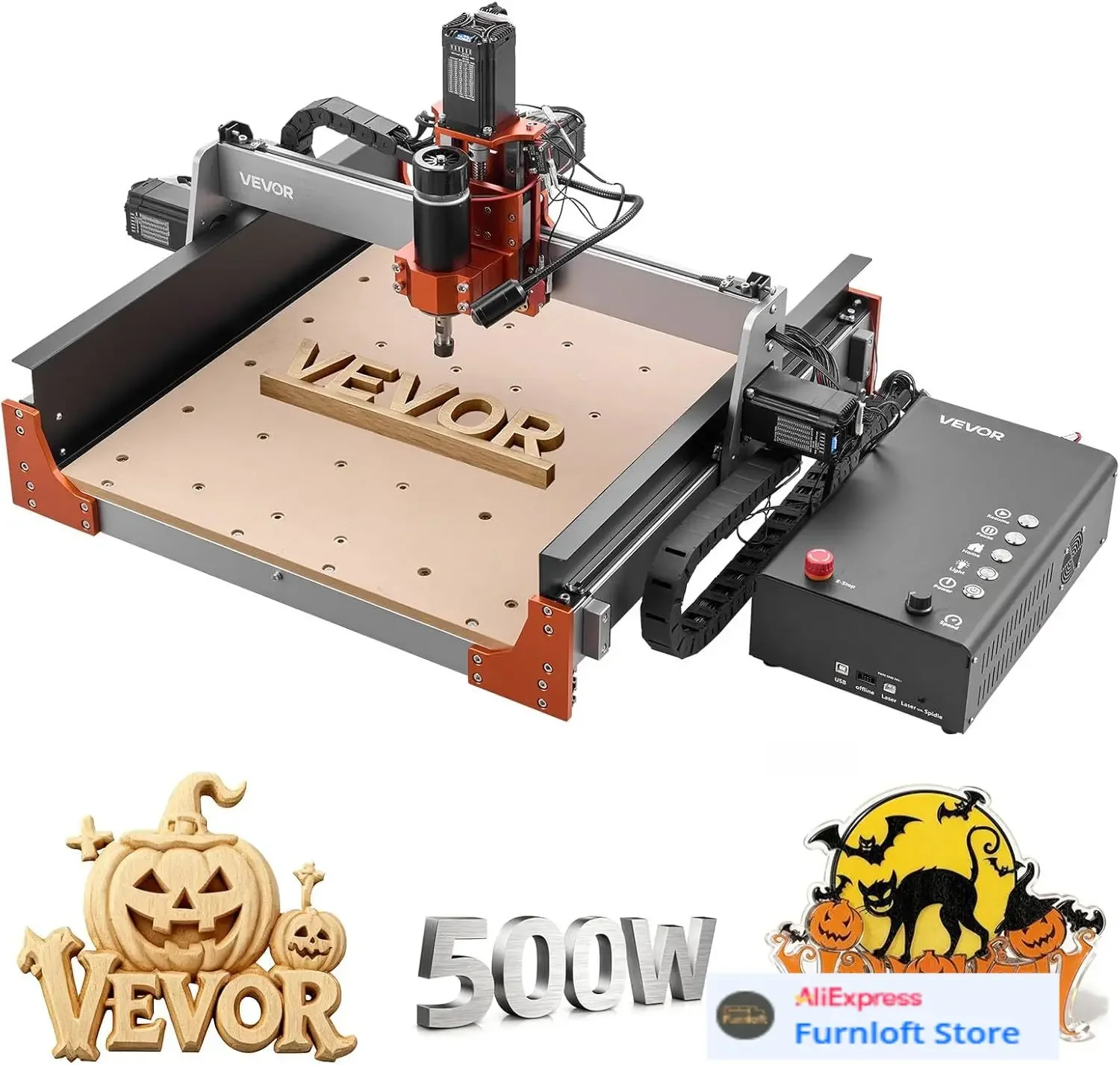 CNC Router Machine, 500W Spindle, 3-Axis Wood Engraving Milling Machine, with Dual Linear Rails & Ball Screw, 15.75 x 15.75 x