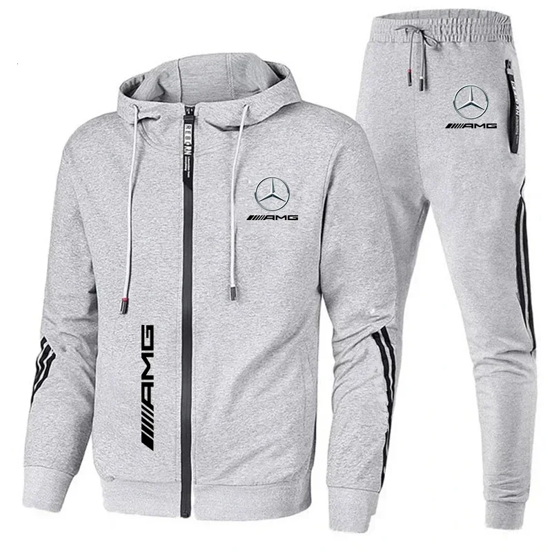 Tracksuit Men Set Mercedes-Benz Sweatshirt Suit Zip Up Hoodies+Pants 2 Piece Men\'s Set Running Custom Racing Team Sports Suits