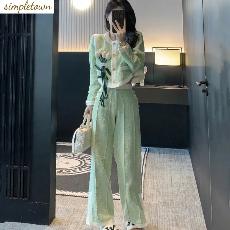 Autumn and winter new fashionable small fragrance style set casual top+temperament high-end wide leg pants two-piece set