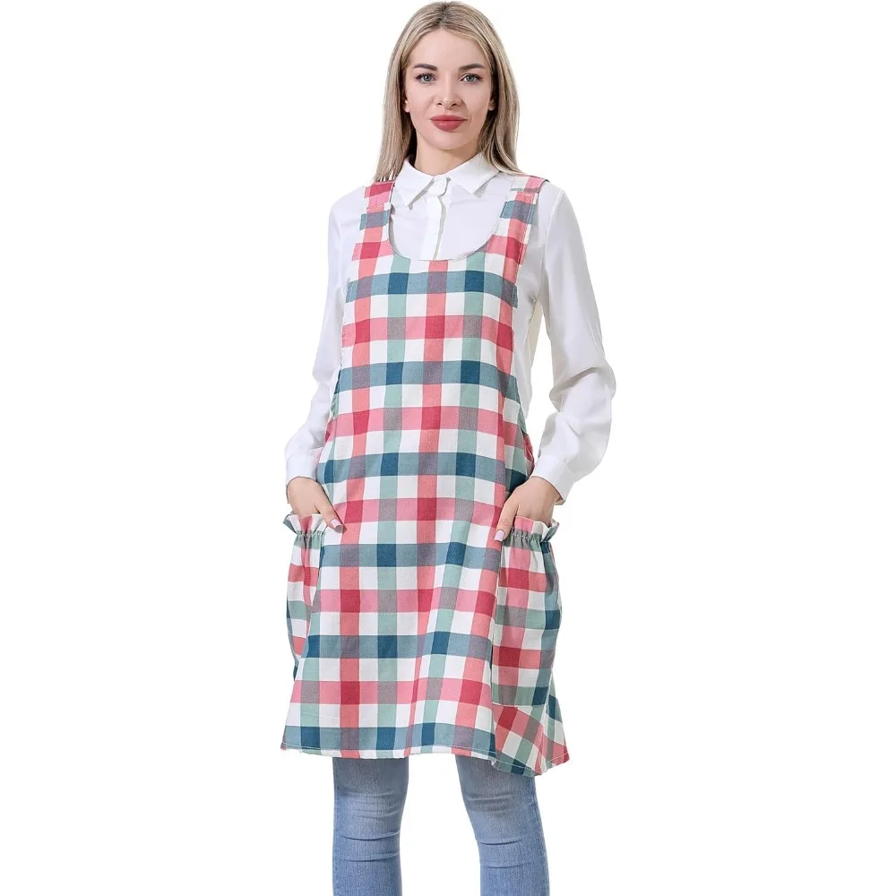 

Cozy Adjustable Cross Back Aprons for Women with Pockets Cotton Linen Cooking Kitchen Baking