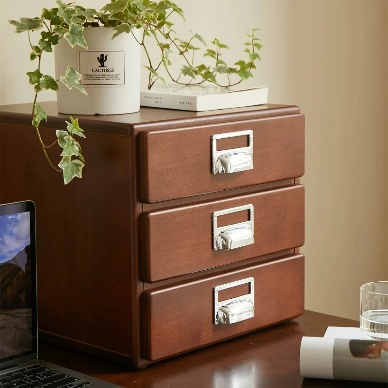 Solid Wood Desktop Storage Drawer Box Multifunctional Organizer Cabinet for Cosmetics Jewelry Rectangular File Holder for Office