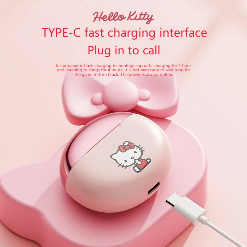 

Sanrio Hellokitty Wireless Bluetooth Earphone Intelligent Noise Reduction In-Ear Hifi Sound Effects Flash Charge Cute Xmas Gift