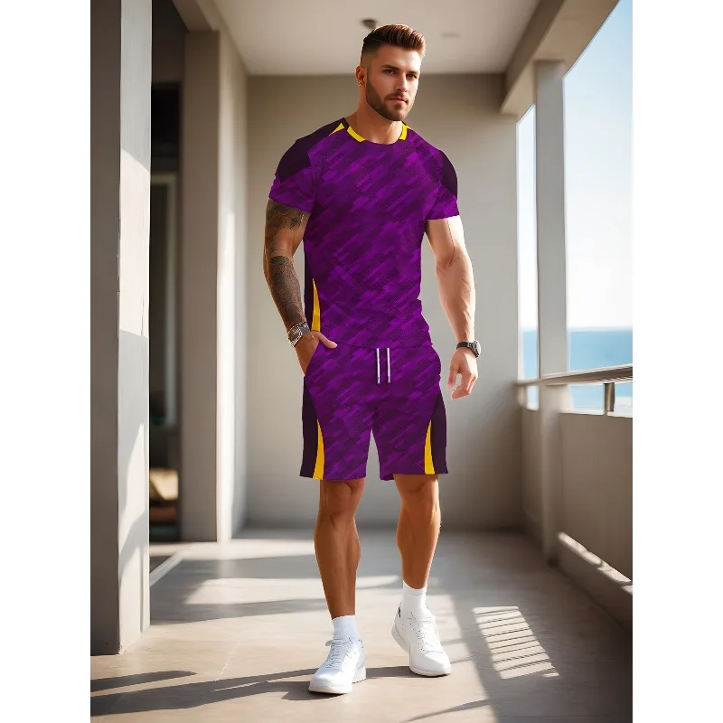 2025 Creative Casual Round Neck Short Sleeve Shorts Set Summer New Trend Retro Men's Fashion T-shirt 3D Digital Printing