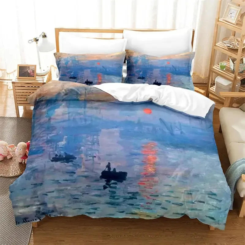 3D Artistic Bedding Set King Monet Van Gogh Style Sky Oil Painting Pattern Printed Duvet Cover With Pillowcases Hot Sale 3PCS