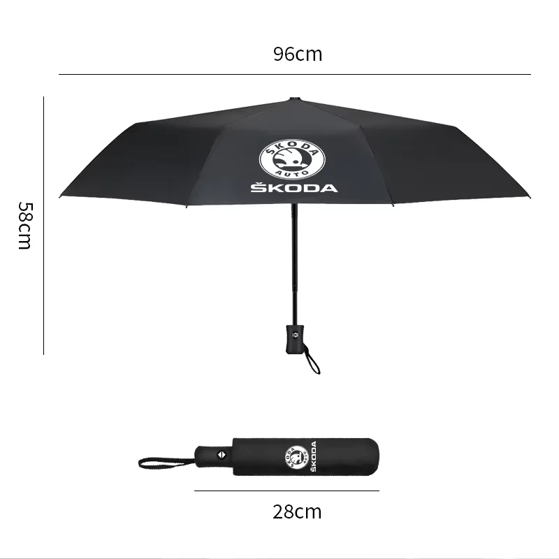 Car Styling Car Portable Folding Automatic Three Folding Umbrella For Skoda Superb Octavia Rapid Kodiaq Kamiq Karoq Rapid Fabia