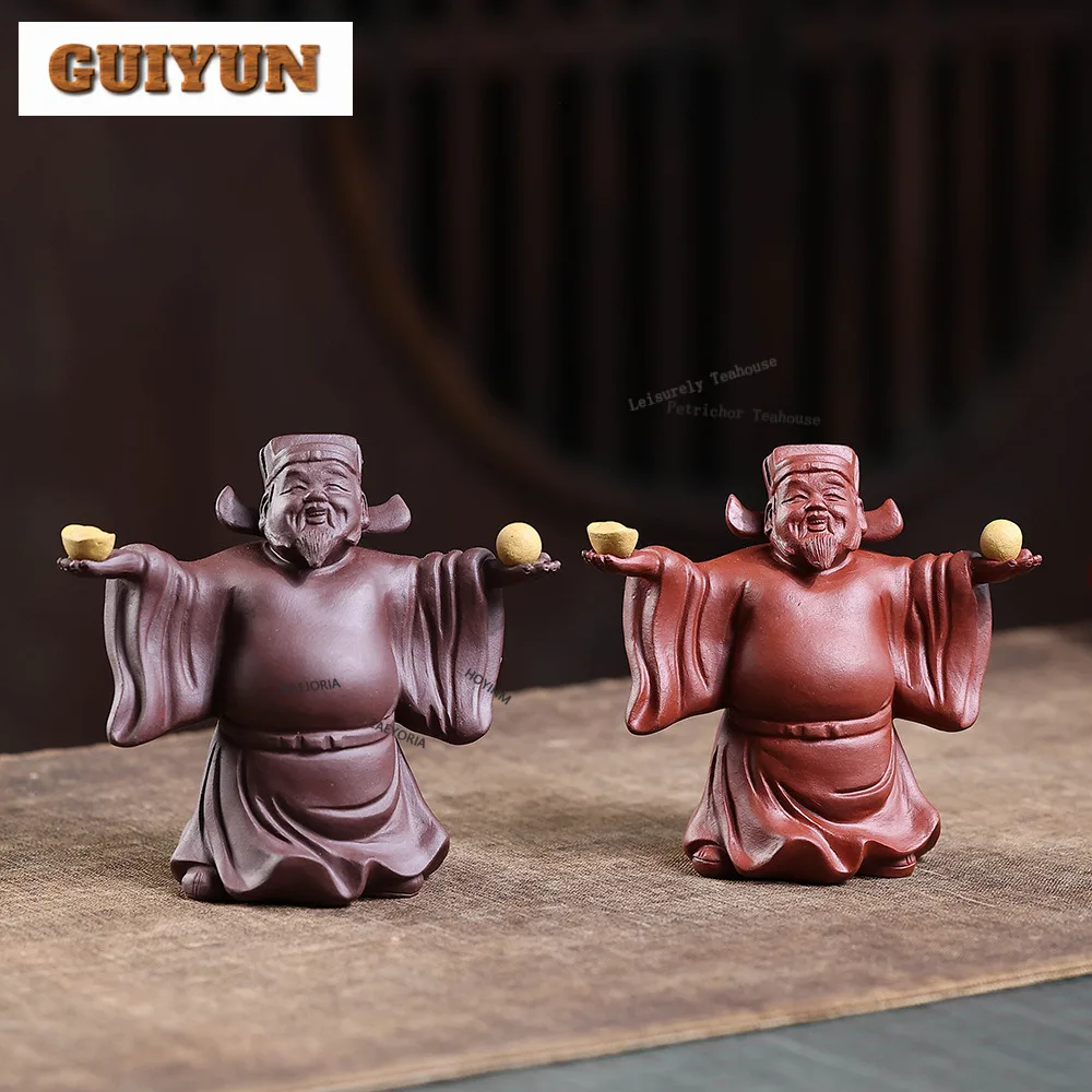 Yixing Purple Clay Fortune God Tea Pet Retro Flowerpot Landscaping Tea Figurine Play Toys Tea Statue Ornaments Desktop Craft