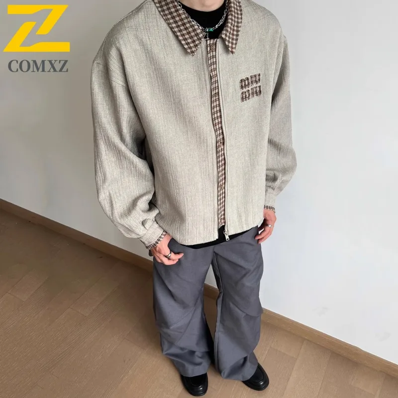 

Мужские куртки в клетку в стиле ретро, корейский двухсекционный дорожный брендовый дизайн, ветровка для кемпинга, куртка 2025 г., высококачественный плащ для прогулок