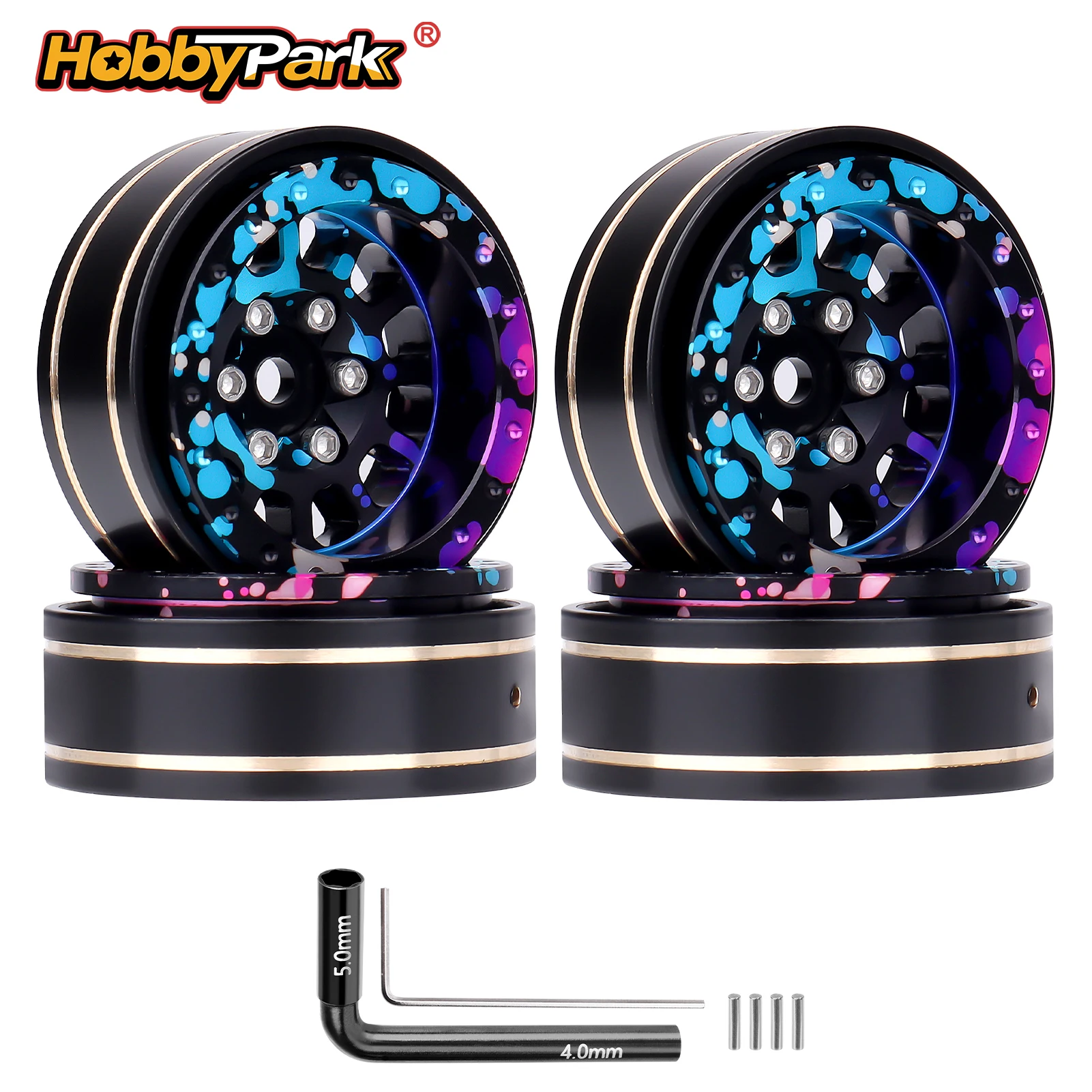 HobbyPark Eloxierte Graffiti Splash Beadlock-Räder 1,0 -4mm Negativer Offset Tiefbettfelgen für 1/18 1/24 RC Crawler TRX4M SCX24