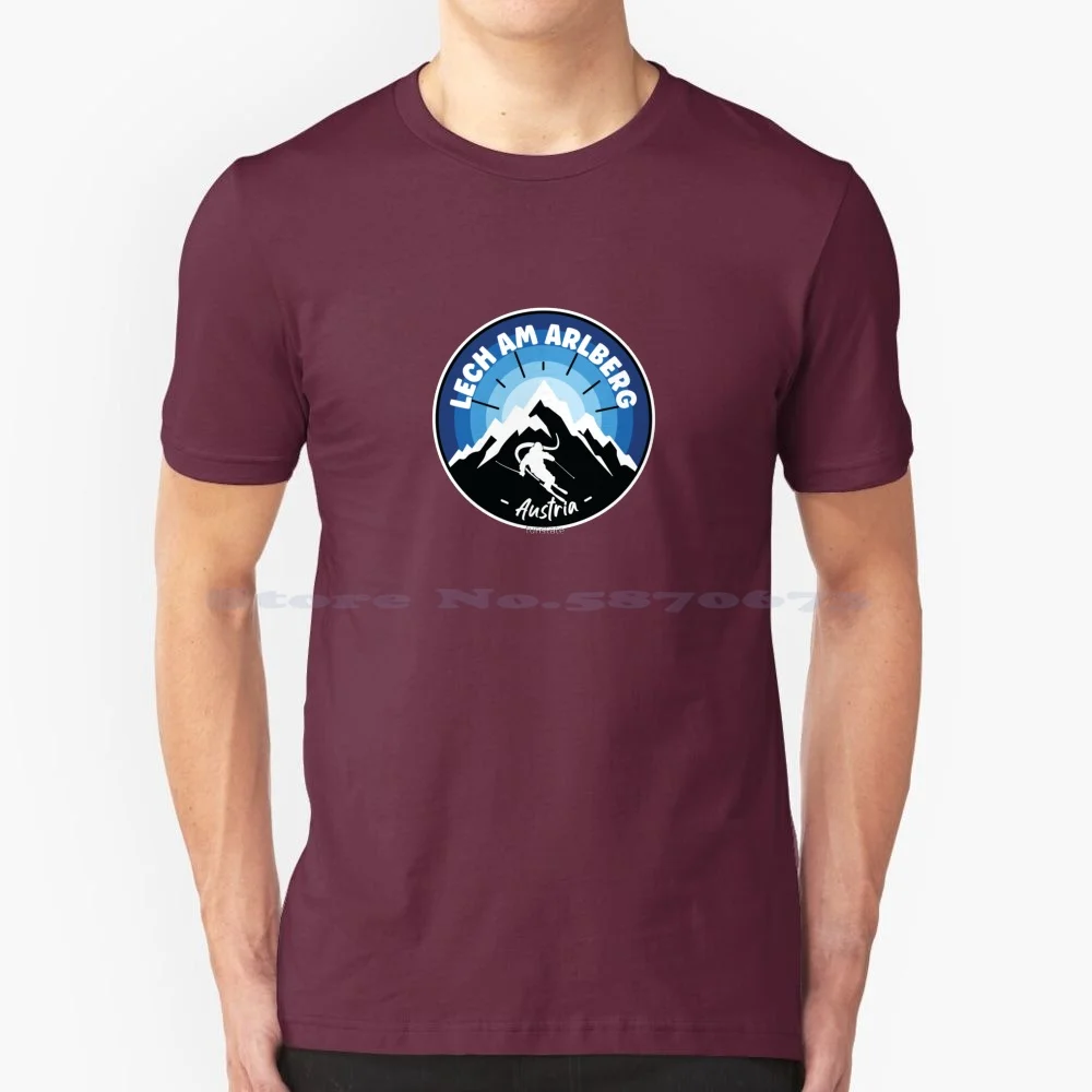 Skiing In Lech Am Arlberg Austria Blue T Shirt 100% Cotton Tee Ski Lover Mountain Lech Am Arlberg Austria Lech Am Arlberg Skier