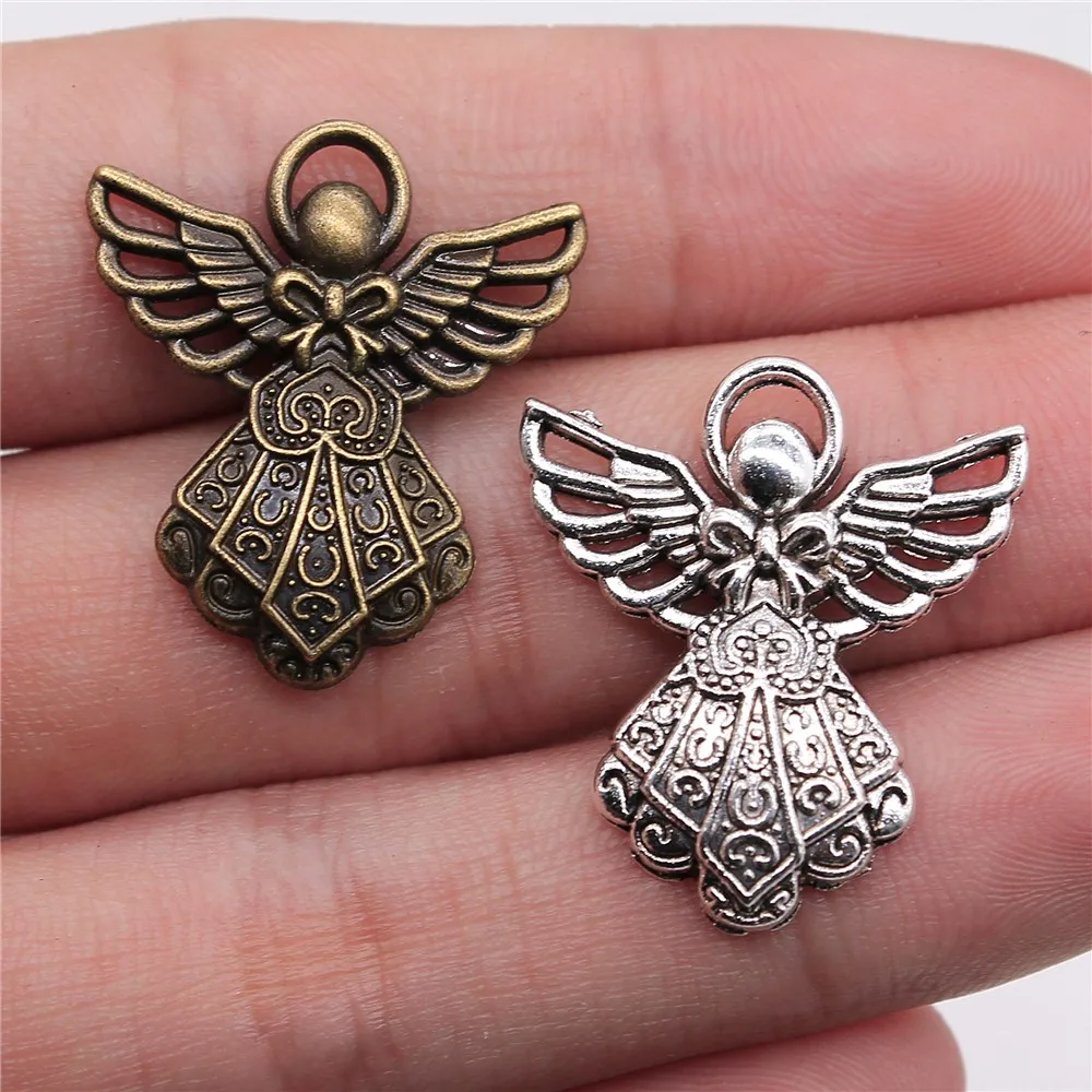 Wholesale 100pcs/bag 26x23mm Antique Silver Color Antique Bronze Angel Pendant Angel Pendants Angel Pendant Charm