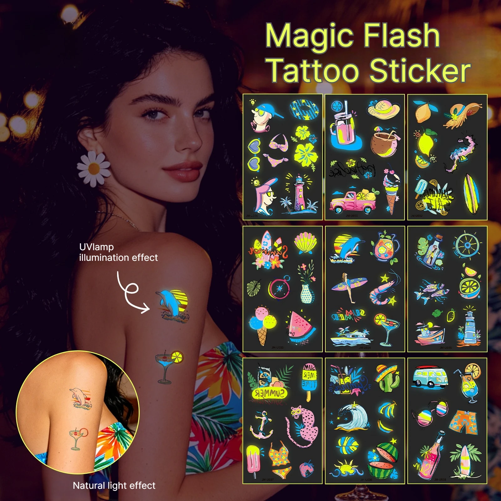 A New Model European and American Magic Sparkling Tattoo Sticker Music Festival Theme Party Luminous Tattoo Sticker Waterproof