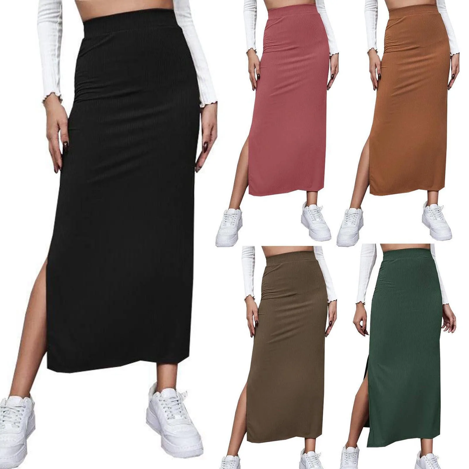 

Women's Solid Color Buttocks Wrapped Skirt With Slit Long Dress Costume Elegant A-Line Tight Fitting Casual Skirt For Women