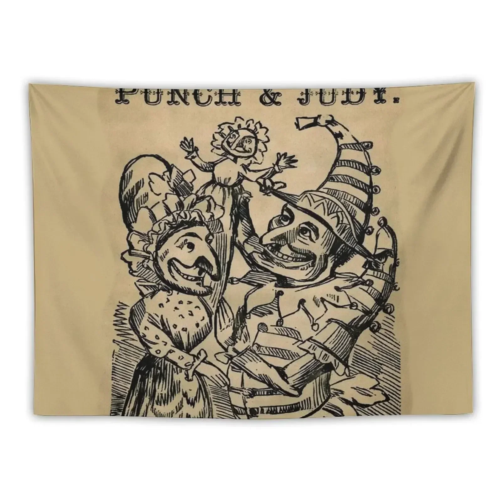 

Vintage Punch and Judy Illustration Tapestry Aesthetic Room Decoration Things To The Room Tapestry