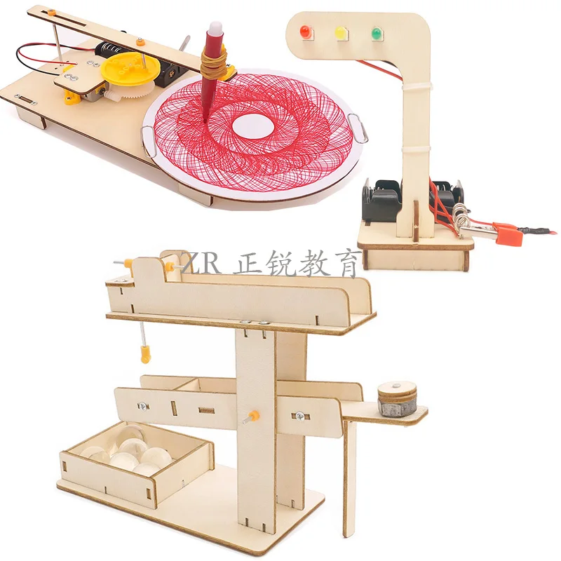3 Sets Assembly STEM Toys Science Toy Educational Scientific Experiment Kit 3D Wooden Puzzle Kit for Children