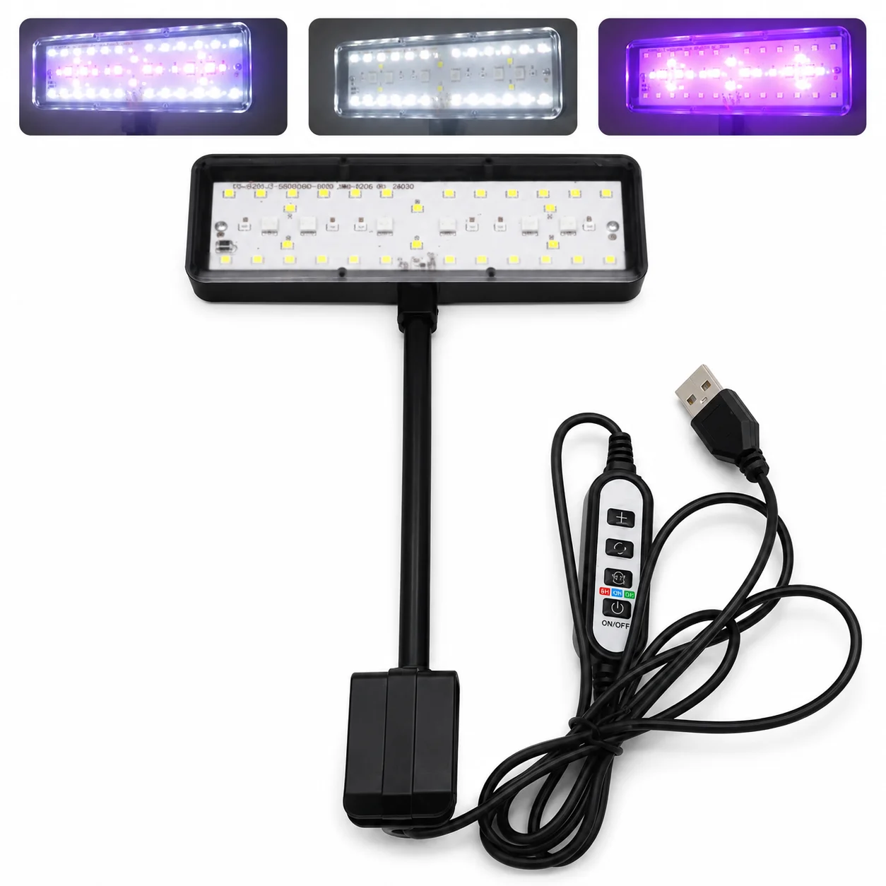 USB Aquarium LED Light Fish Tank Adjustable Brightness Dimmable Timed 360° Rotatable Light Full Spectrum Aquatic Plant Grow Lamp