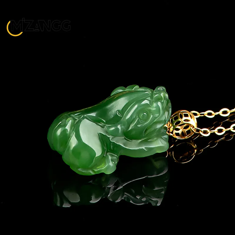 

Natural Hotan Jade Pixiu Pendant in 18K Gold Setting Hand-Carved Exquisite Fashionable Jade Necklace Ladies' Gift