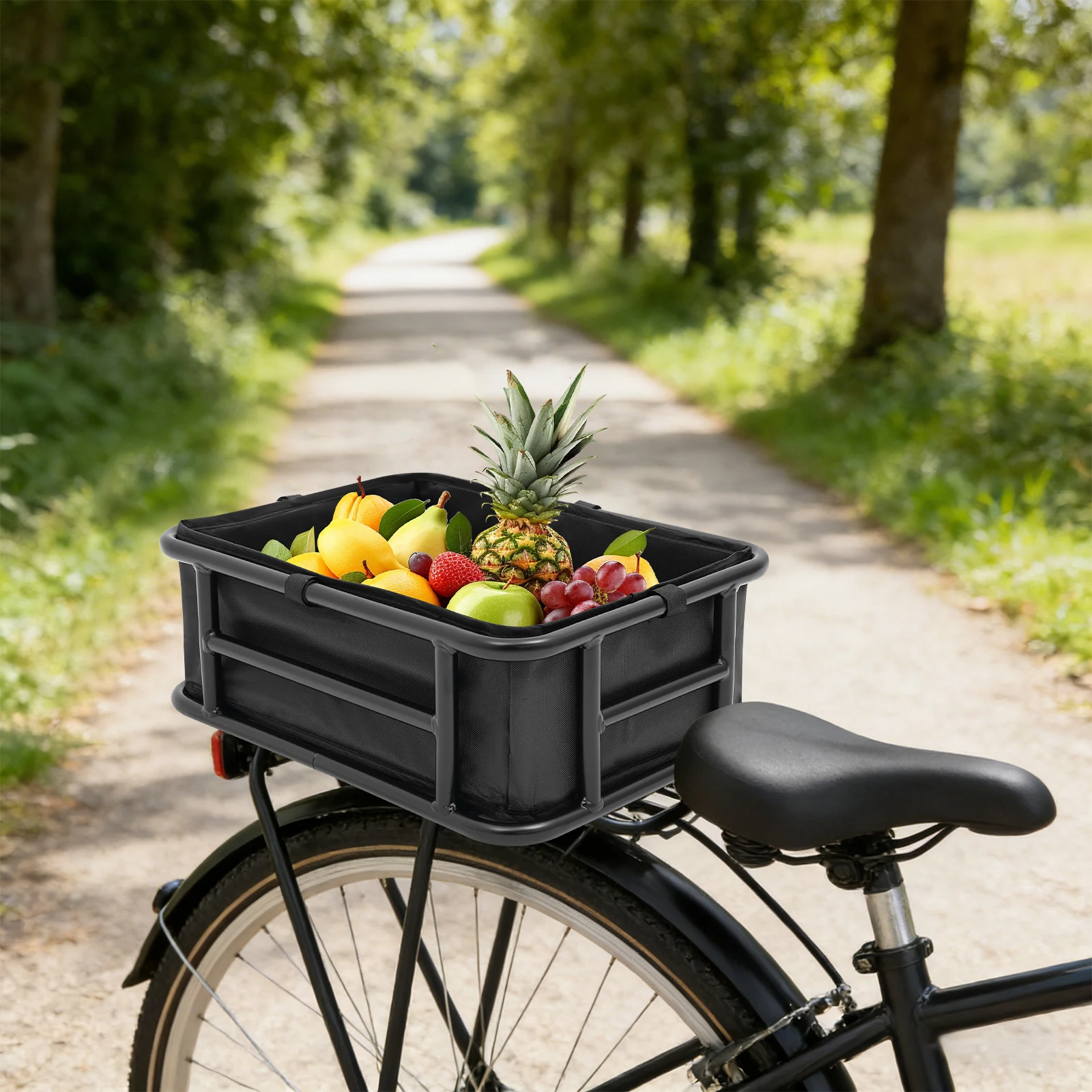 

42x32x15cm/32.5x28.5x15cm Bicycle Basket Rear Bike Basket with Luggage Net and Basket Inner Liner 27kg/60 lbs Load-bearing Capacity