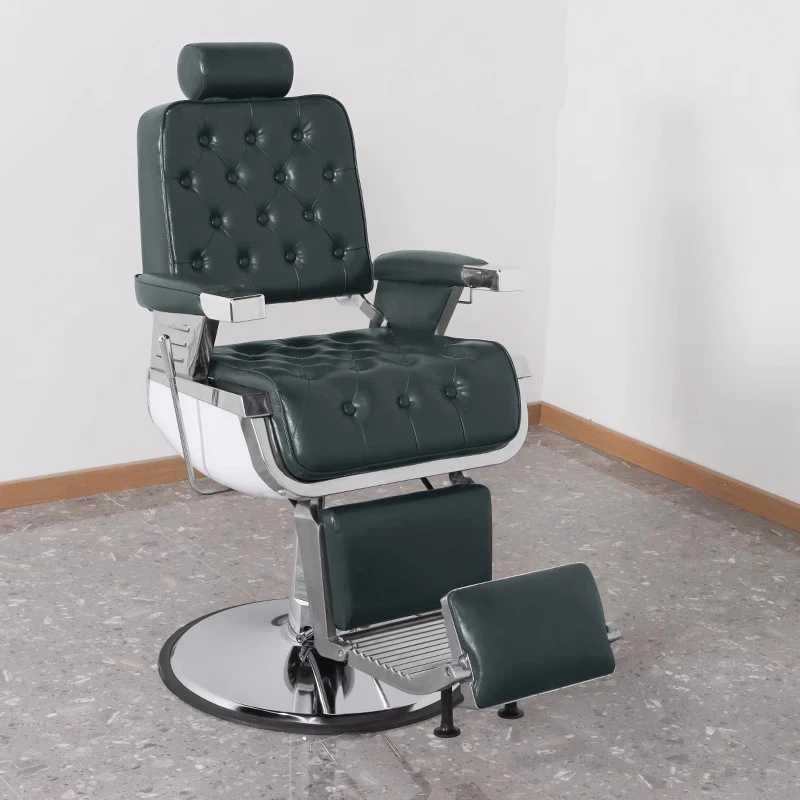 كرسي حلاق فاخر حديث ريترو قابل للطي كرسي صالون حلاقة مسند للقدمين صالون تجميل حصري أثاث صالون دي كوافير