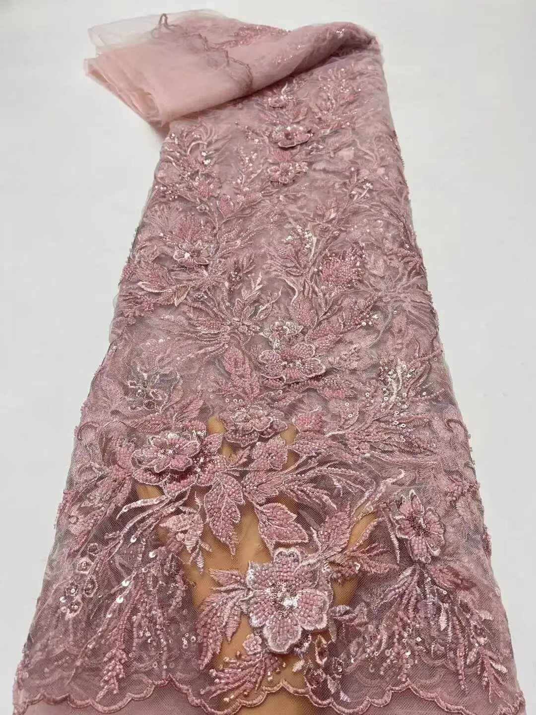 

African 3D Lace Fabric 2024 High Quality Sequins Tulle Lace Material French Nigerian Groom Lace Fabrics For Women Party Wedding
