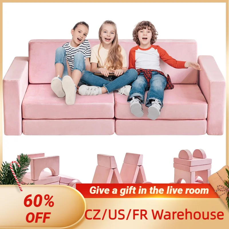 

Redlife Modular Kids Play Couch 10PCS,Multifunctional Child Sectional Sofa Convertible Foam and Floor Cushion for Boys and Girls