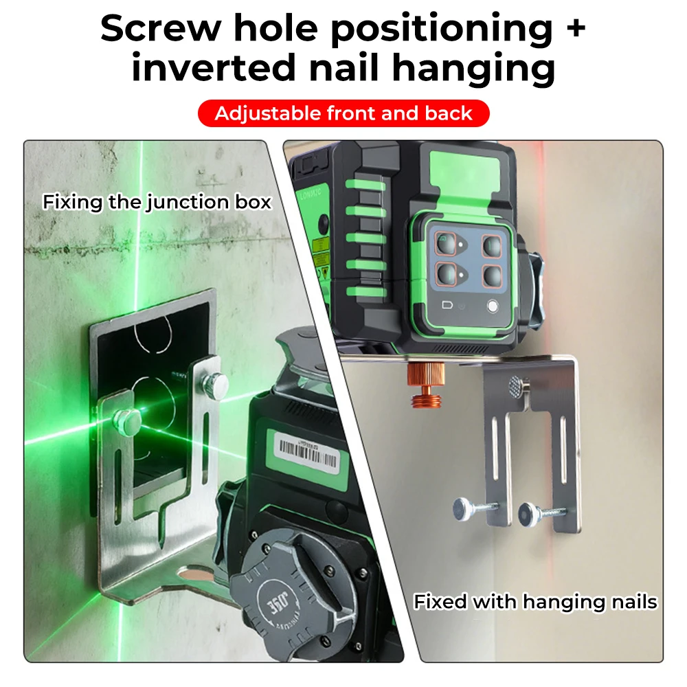 Stainless Steel Laser Level Holder, 4-Side Adjustable Laser Level Wall Bracket Suitable for levels with 5/8 and 1/4 interfaces