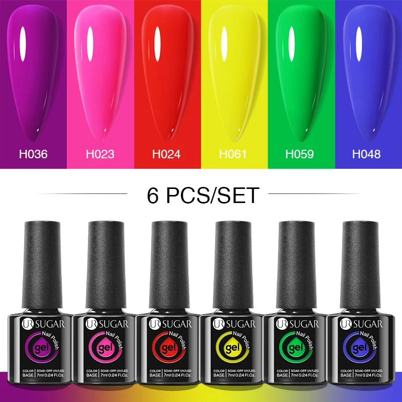 UR SUGAR-UV LED Nail Gel Polish Set, Soak Off Vernizes, Garrafa De Vidro, Série Azul, Glitter, Manicure para Unhas, DIY, 7ml, 6pcs