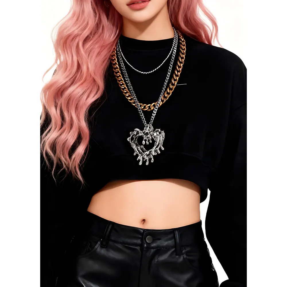 

Chunky Gold Chain Necklace for Women Hypoallergenic Long Silver Love Heart Necklace Bold Statement Thick Puffy for Women Trendy